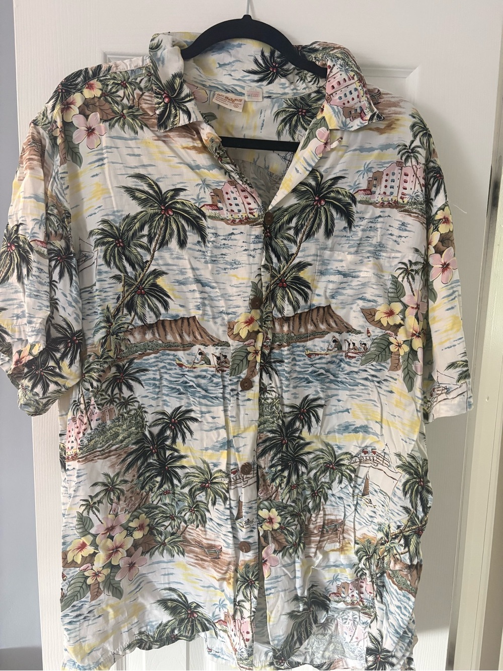 Go Barefoot Vintage Men's Tropical Palm Print Short-Sleeve Button-Down Shirt